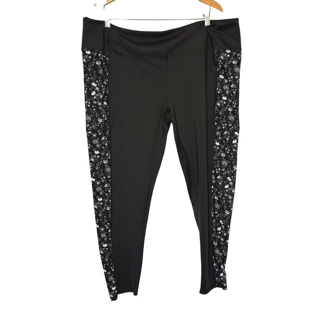 Vera Bradley Womens 3XL Black Floral Side Pocket Performance Leggings‎ High Rise